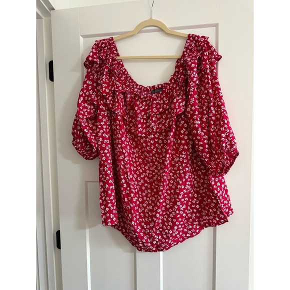 Vince Camuto Plus Size Printed Off-The-Shoulder Ruffled Challis Blouse Flower - Picture 2 of 5